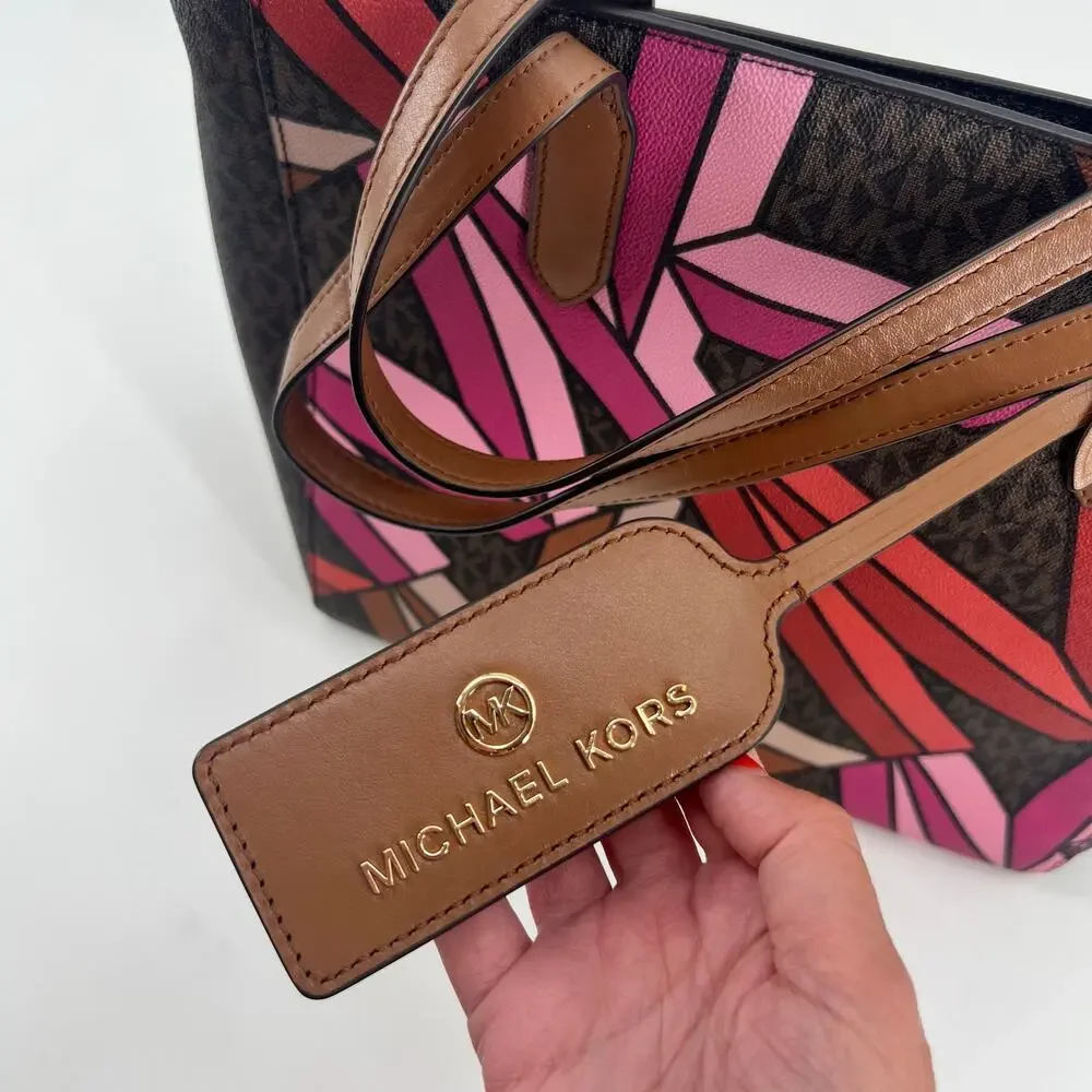 Michael Kors Sinclair Brown Multi Tote & matching Wallet limited edition pink